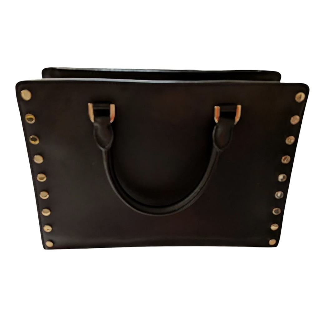 Michael Kors Studded Leather Satchel Handbag Black/Gold One Size - Picture 5 of 16